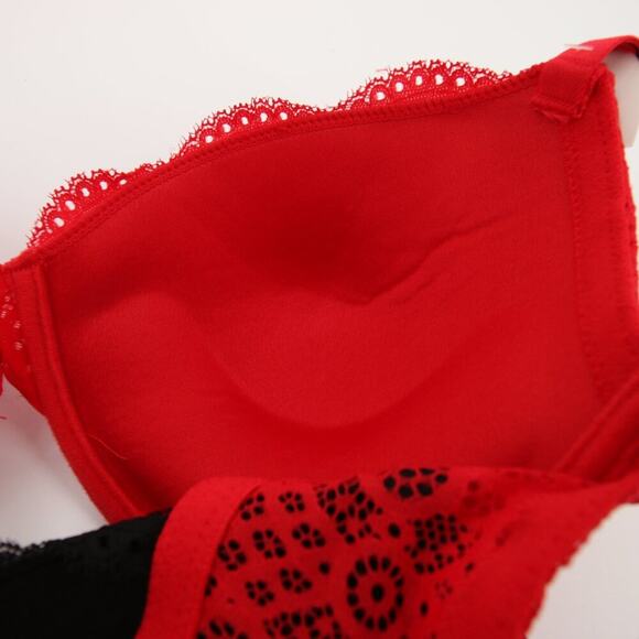 Bebe Bra Black Red Lace Pack of 2 Underwire Gentle Lift Pushup Bra Size 34DD New - Picture 8 of 12